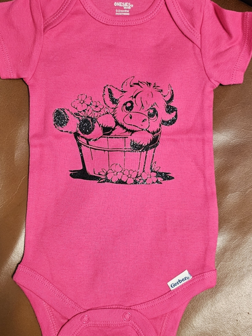 Gerber Hot Pink Baby One-Piece Bodysuit with Black Calf Graphic